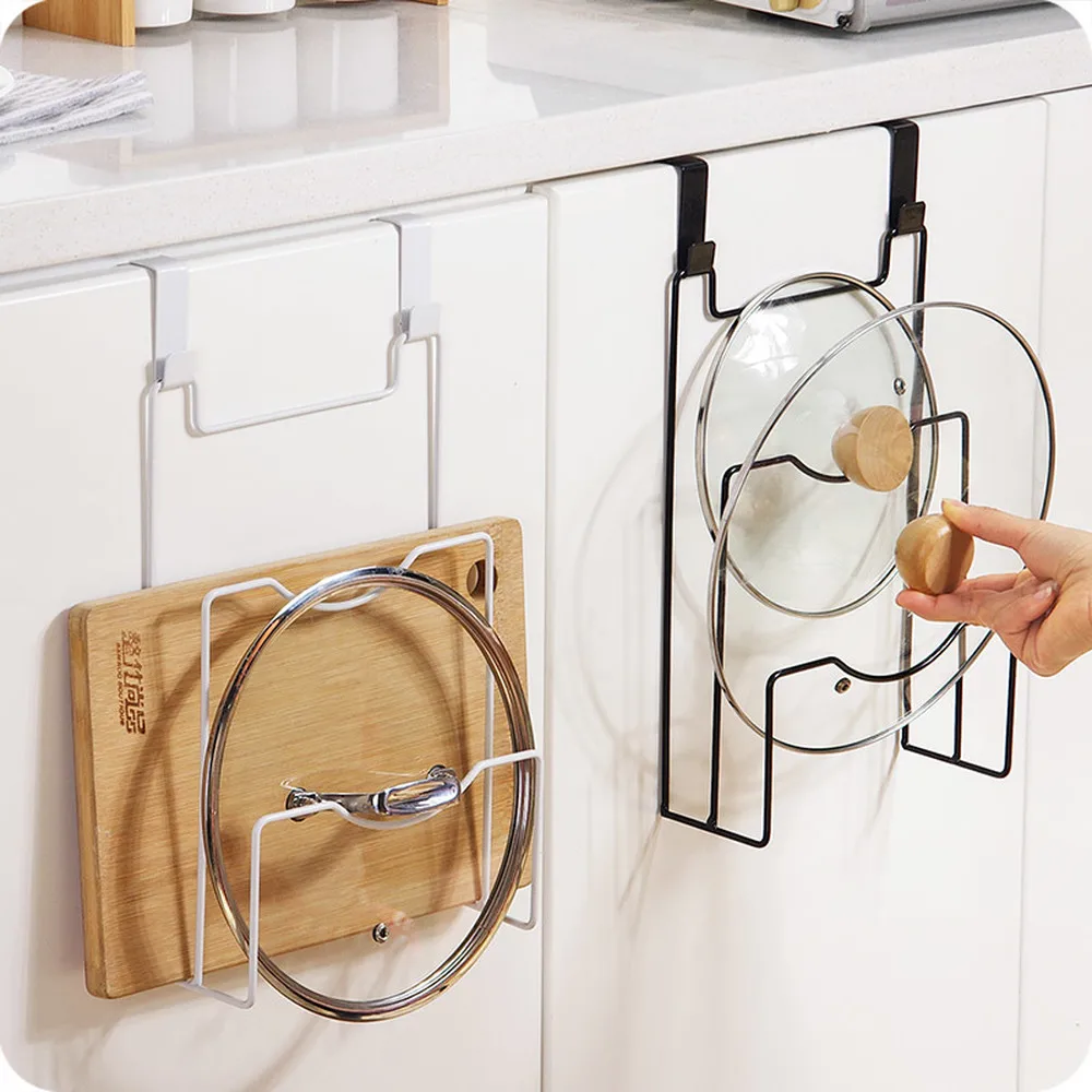 

1pc Iron door back type pot cover rack without hole wall hanging pot cover storage rack kitchen chopping board stand wx8081454