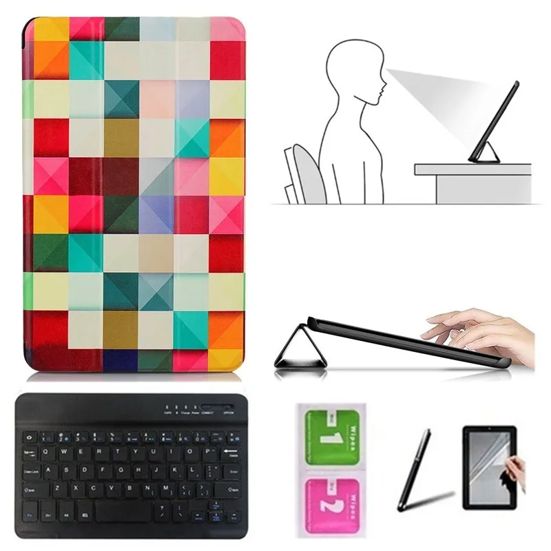 BK7-HLF Набор аксессуаров для lenovo Tab 4 8 Plus TB-8704 TB-8704F TB-8704N-Smart Cover чехол+ Bluetooth клавиатура+ Защитная пленка+ стилус - Цвет: BK7-HLF
