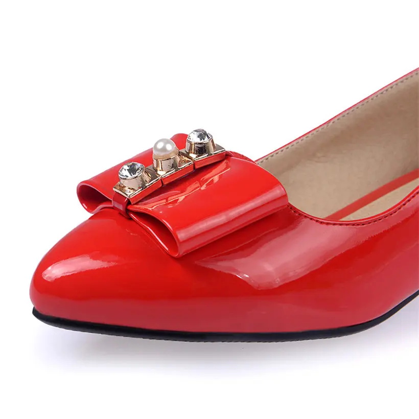 Стразы Женские туфли-лодочки с бантом Низкий квадратный толстый каблук Цвет