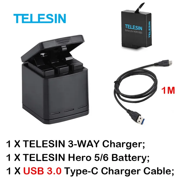 Package4 TELESIN 3-way зарядное устройство и 3 комплект аккумуляторов, зарядный ящик для хранения с заменой батареи для GoPro Hero 7 Black Hero 5 6 - Цвет: Package4