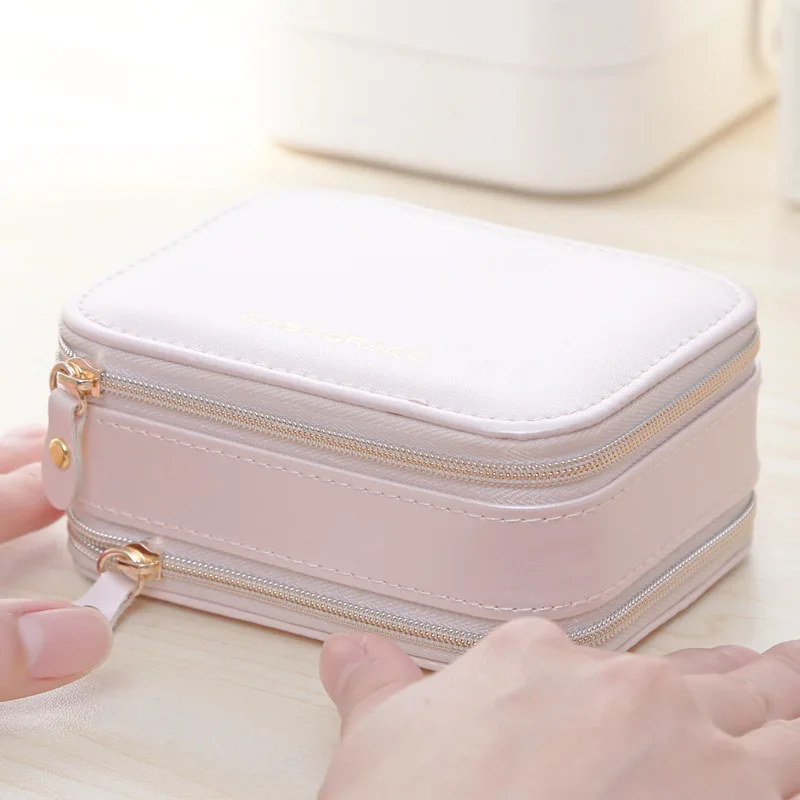 

Multi Layer Makeup Organizers Women Cosmetics Holder Case Jewelry Necklace Rings Display Collection Box With Mirror Accessories