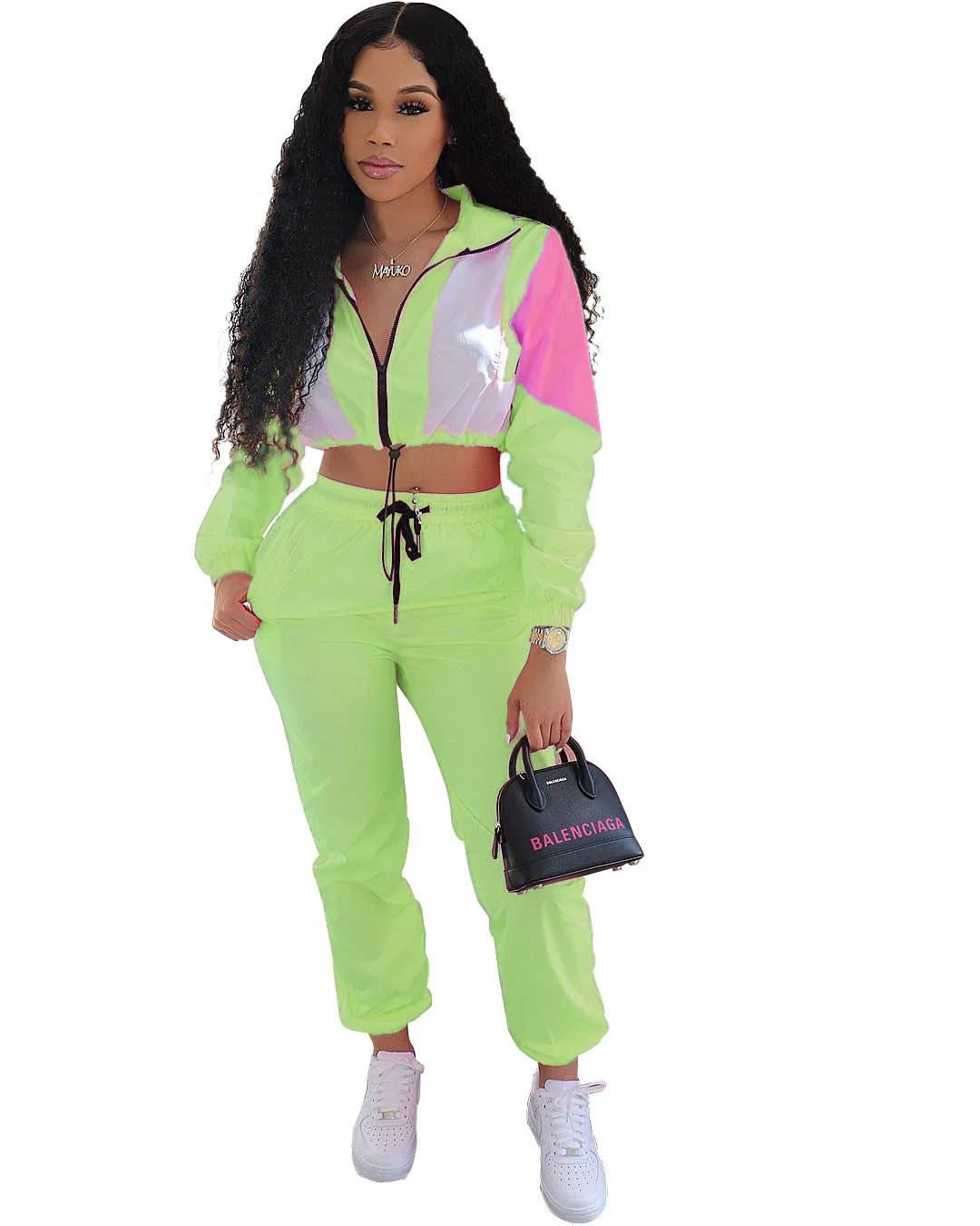 2019 Новый Женский Тренч на молнии с длинным рукавом топ и штаны спортивный костюм из 2 предметов повседневный