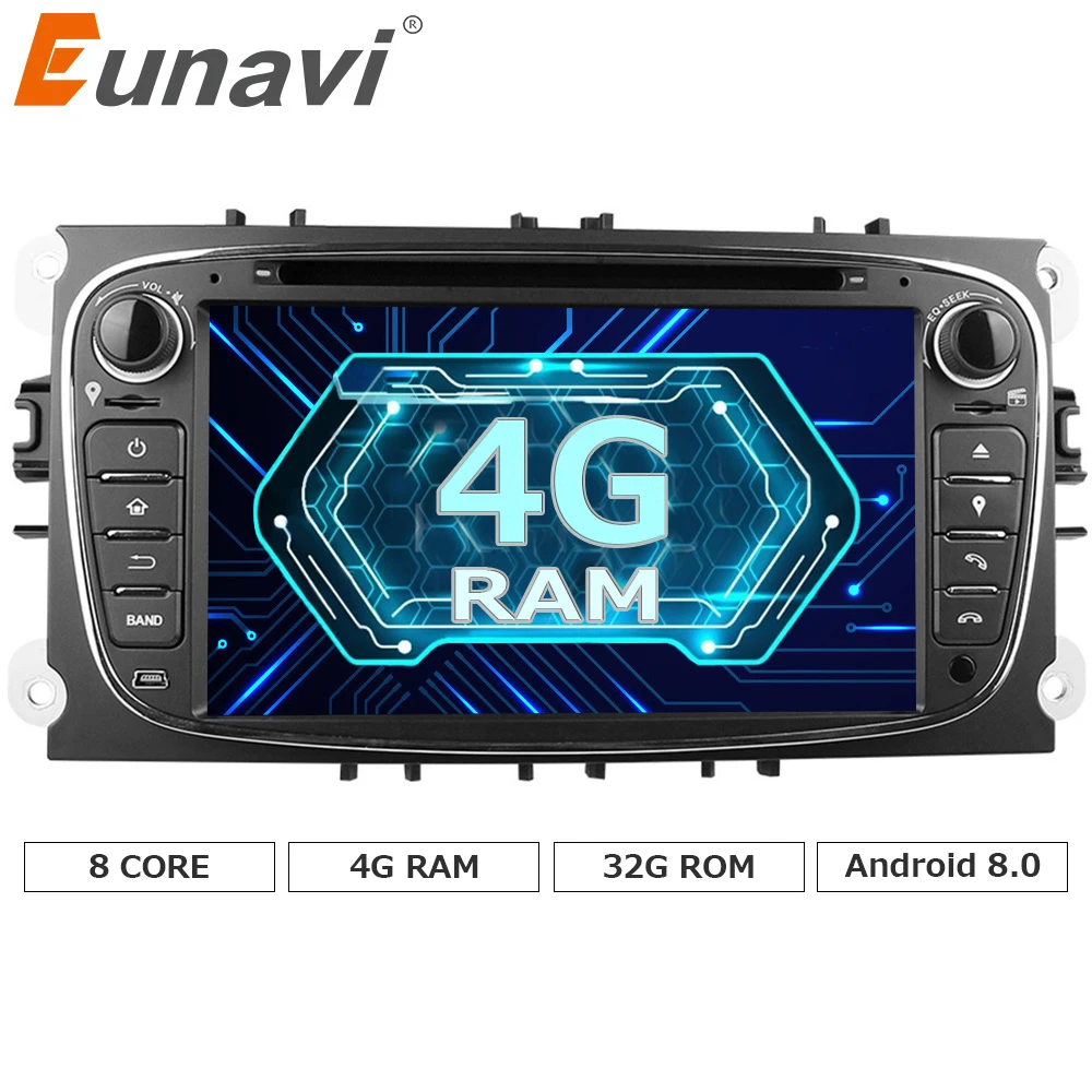 Eunavi 2 Din 7 &quotAndroid 8 0 Восьмиядерный автомобильный dvd плеер DAB + WiFi 4G CANbus онлайн карты gps