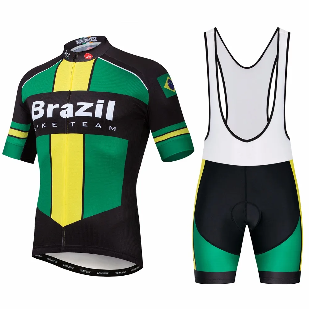 

2019 Weimostar Brazil Bike Jersey Set Men's cycling jersey bib shorts MTB bottom tops Mountian Road Bicycle suit Ropa Ciclismo