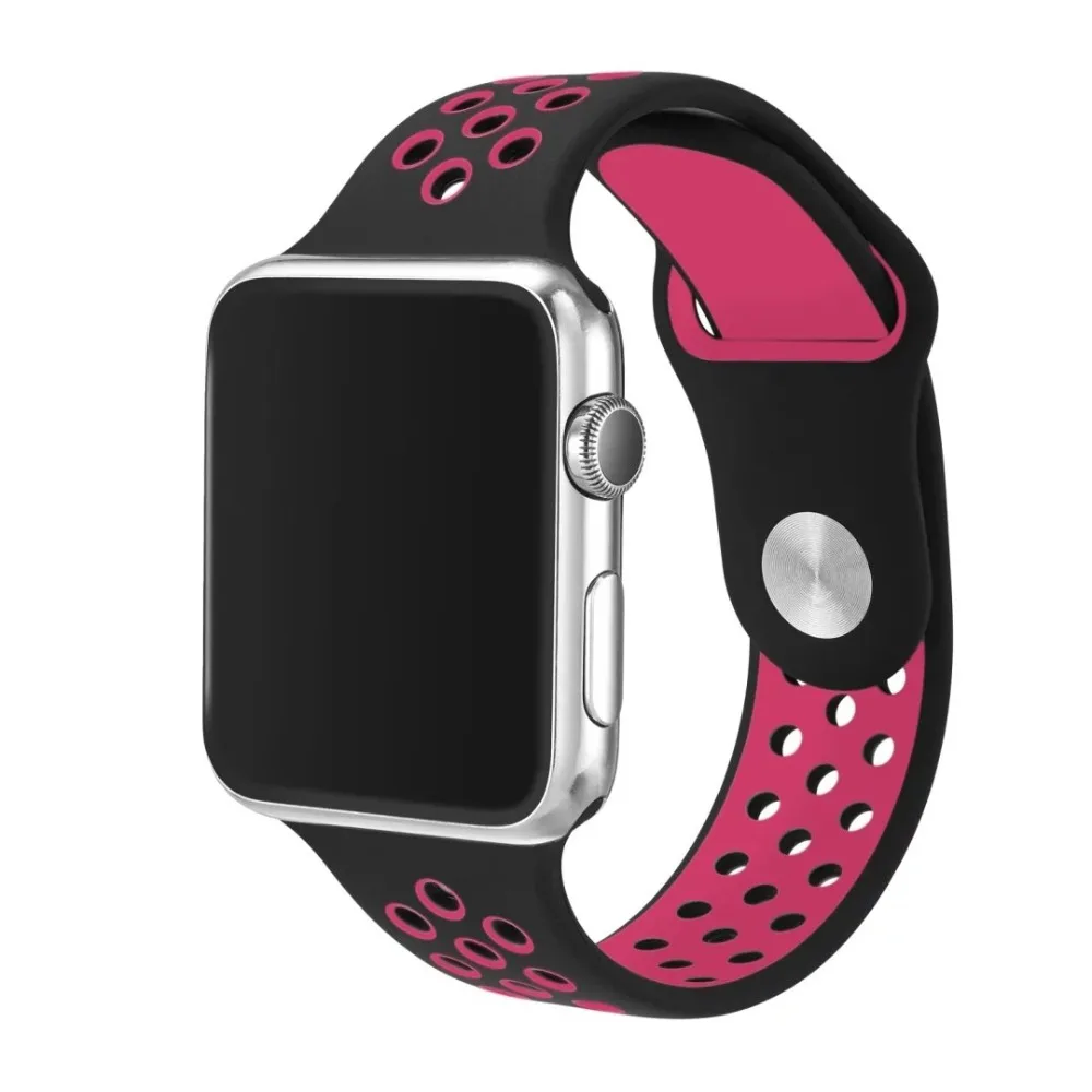 Black Pink Брендовый резиновый ремень для apple watch, легкий светильник, гибкий дышащий силиконовый ремешок для iWatch, спортивный ремешок, официальный цвет - Цвет ремешка: Black Pink