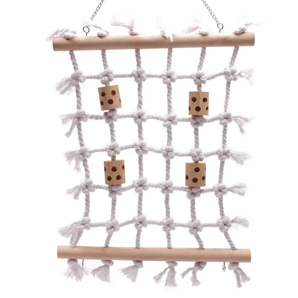 

Parrot Climbing Net Cotton Rope Bird Cage Wood Toy Play Gym Hanging Swing Net Parrot Bird Hammock Decor for Budgies Parakeet