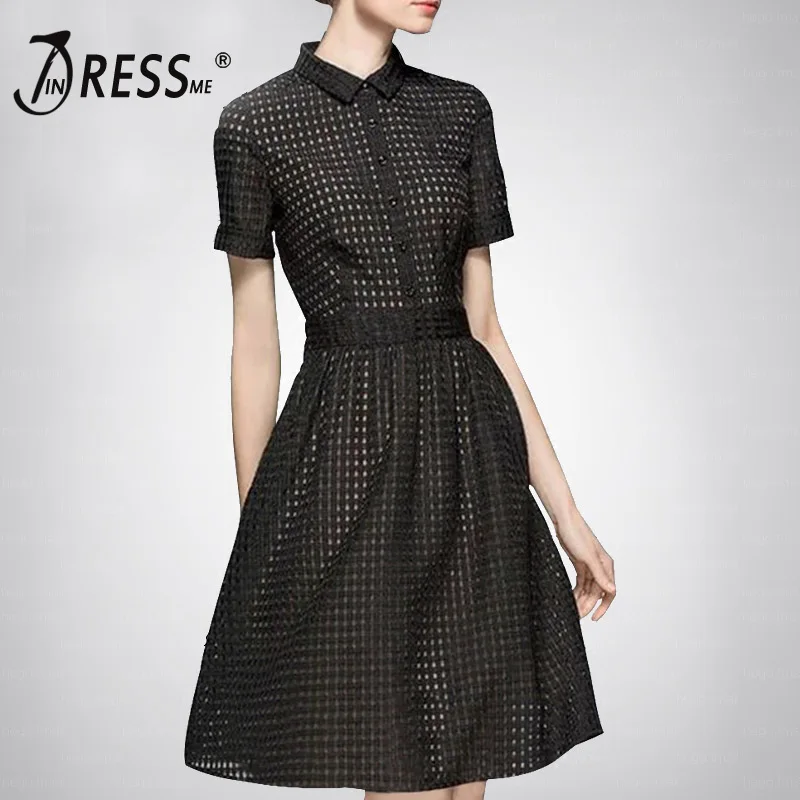 INDRESSME Повседневное платье с отложным воротником и коротким рукавом
