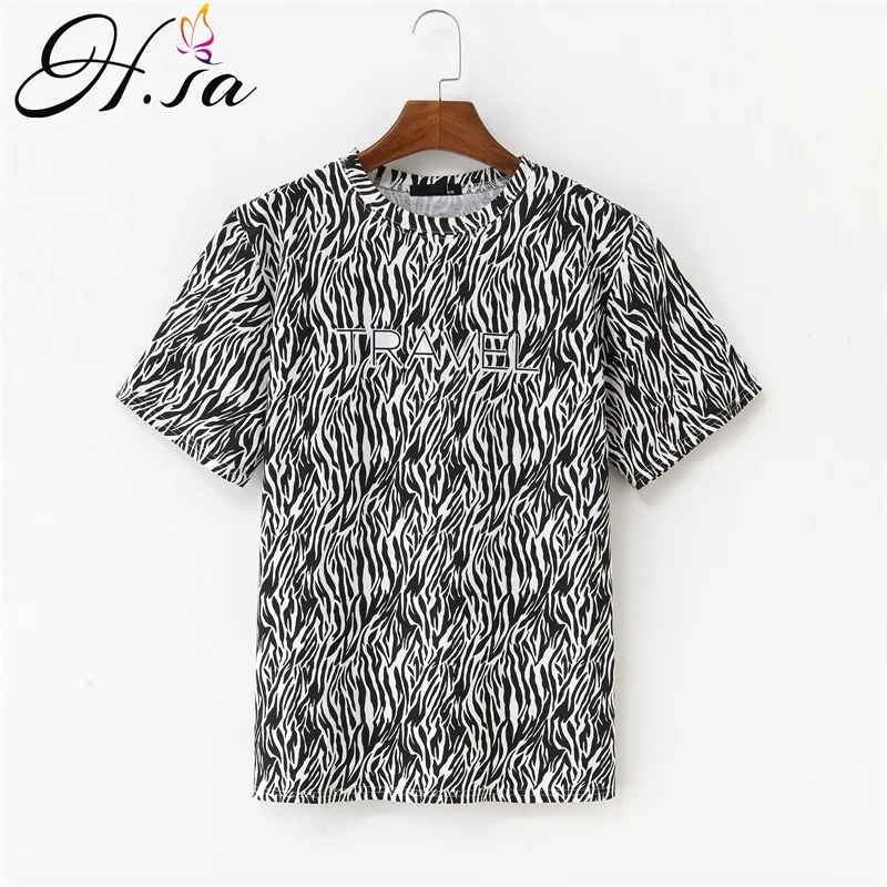 Женская футболка в полоску H.SA Винтажная с коротким рукавом и круглым вырезом