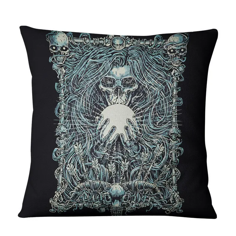 Подушка с черепом ужаса чехол для кофейни панк черепа льняная смесь подушки