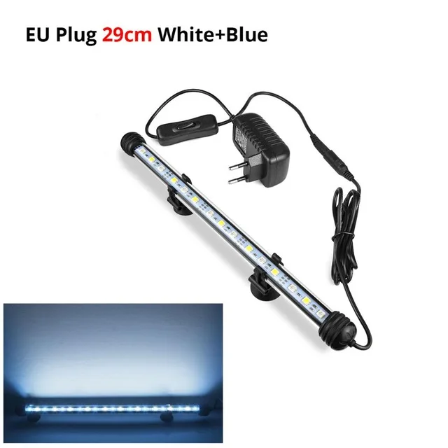 29cm-White Blue Штепсельная Вилка европейского стандарта светодиодный аквариумный светильник s Водонепроницаемый садок для рыбы светильник 19/29/39/49 см Погружной Подводная лампа на прищепке водная Декор Светильник - Цвет: 29cm-White Blue
