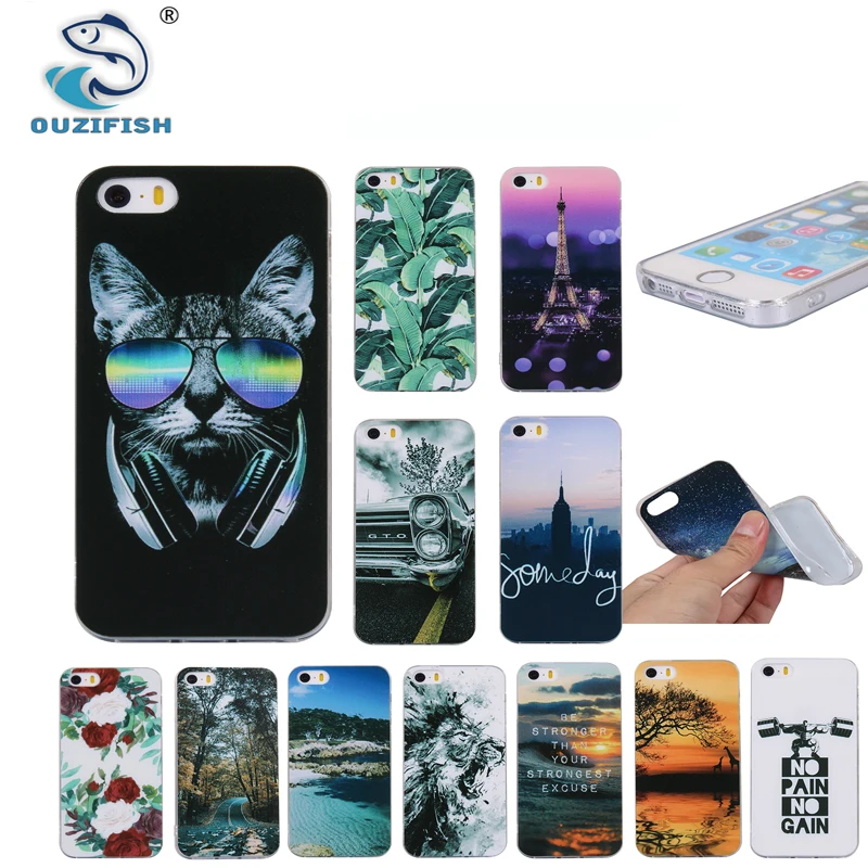 OUZifish 24 симпатичный узор мягкая ТПУ силиконовый чехол для iphone 5 5S SE Защитная крышка