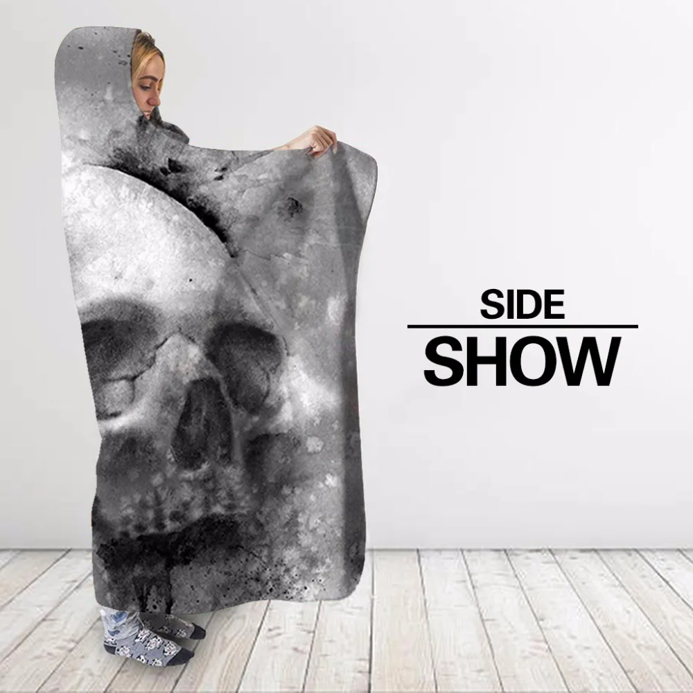 Одеяло с капюшоном и 3D принтом молодежное бархатное флисовое покрывало серого
