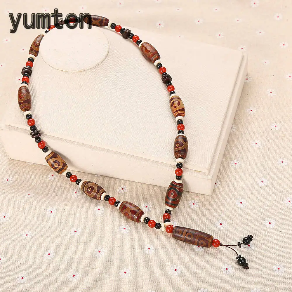 Yumten Agate Pendant Necklaces Trendy Men Geometric Jewellry Statement Women Long Sweater Chain Red Black Beaded White Spacer | Украшения и