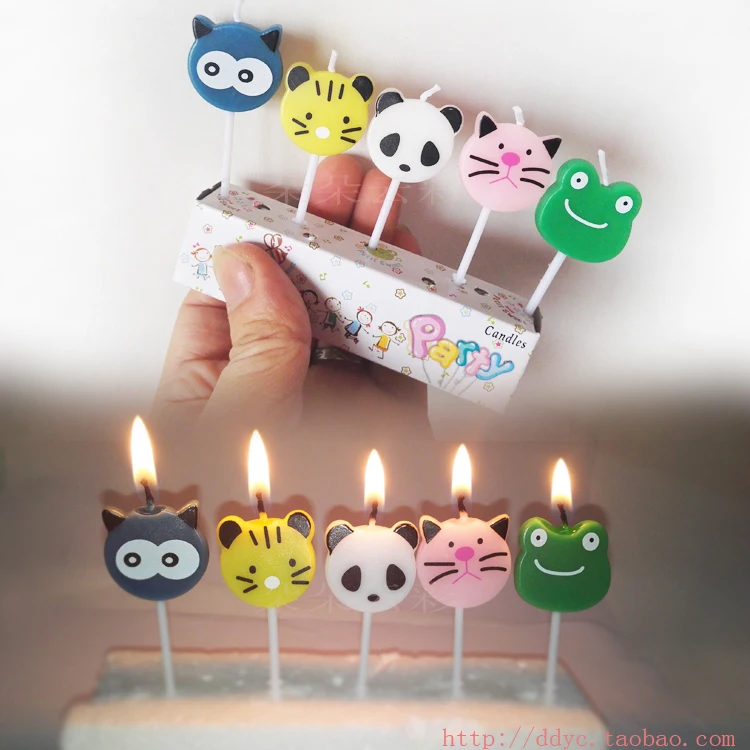 День рождения свеча животное мультфильм панда лягушка кот тигр торт милые дети |