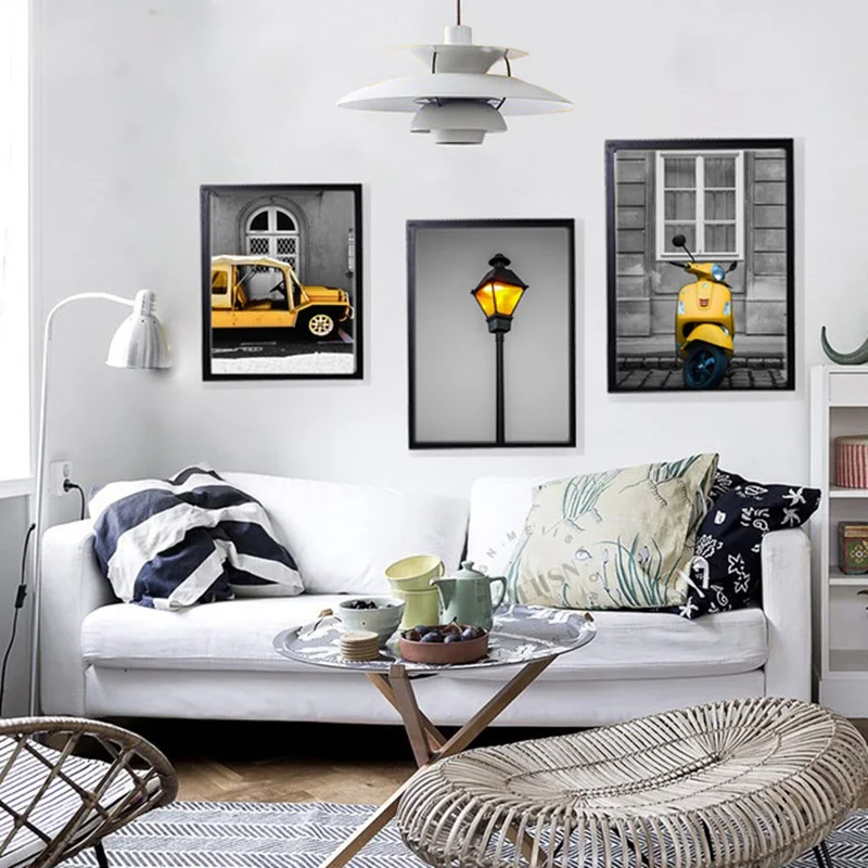 

Nordic Decoration Home Wall Art Posters and Prints Yellow Car Landscape Painting Modular Canvas Pictures for Living Room Decor