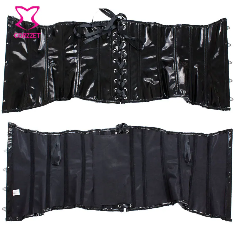 Черный глянцевый ПВХ корсет под грудью для талии Женский и бюстье сексуальный