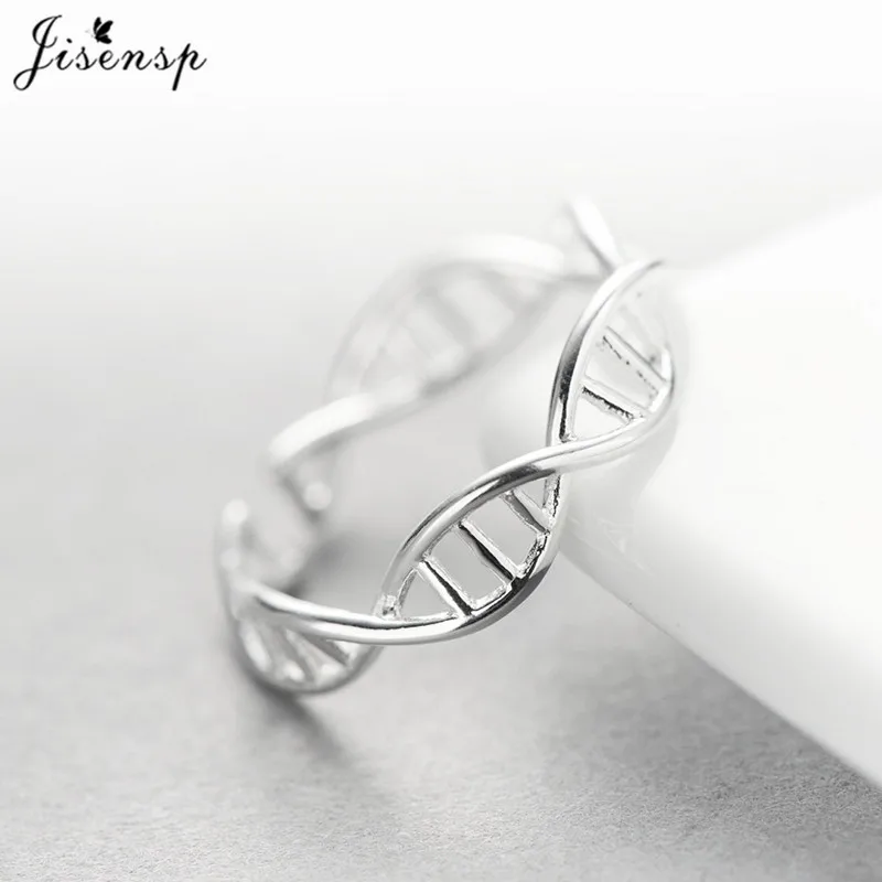 Jisensp, 925 пробы, серебро, DNA, двойная спираль, структура, открытые кольца для женщин,, ручная работа, для девушек, Стерлинговое серебро, ювелирные изделия