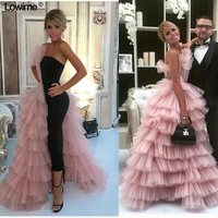 plus size pink sexy celebrity dresses with tiered train strapless backless runaway red carpet evening prom party gowns custom
