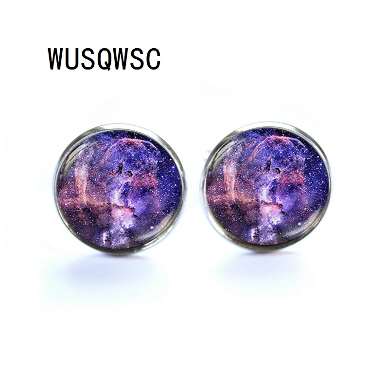WUSQWSC фиолетовый Galaxy запонки и изображением туманности высокое качество Модные
