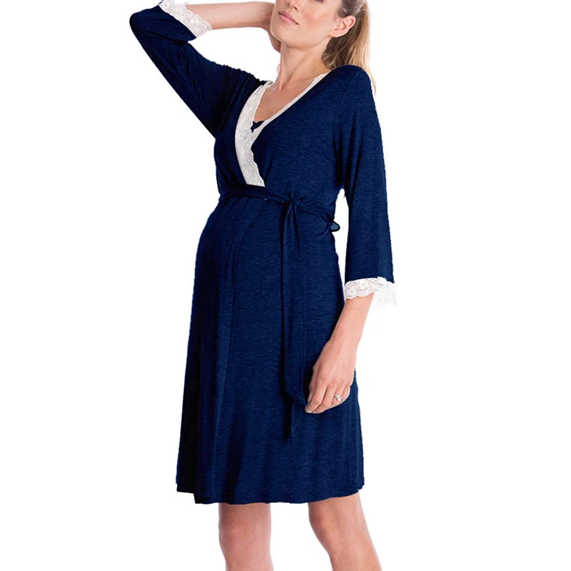 navy blue Одежда для сна для беременных, ночная рубашка для кормящих, ночная рубашка для беременных женщин, женская ночная рубашка, одежда для сна большого размера - Цвет: navy blue