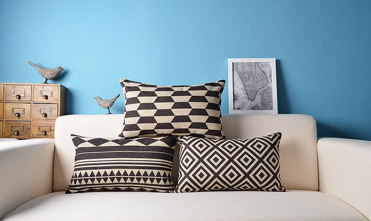 Черно-белая полосатая Подушка геометрические подушки льняная наволочка офисные