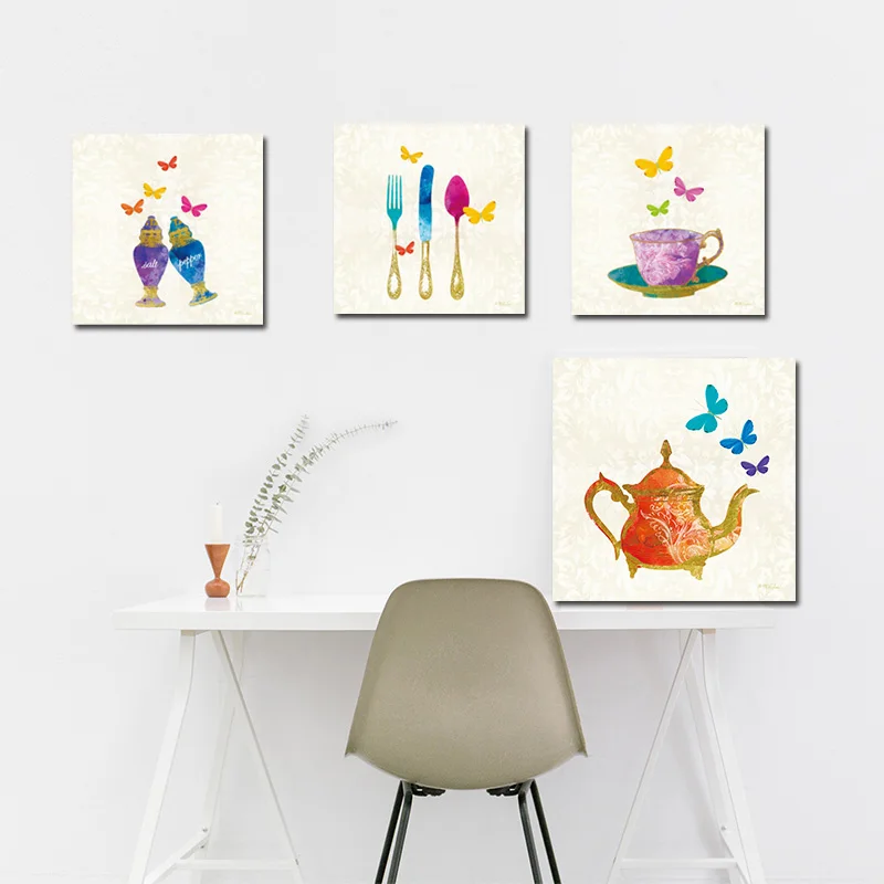 

Watercolor Coffee Cup Cake Knife Fork Minimalism Scandinavian Canvas Painting Poster Print Nordic Wall Picture for Living Room