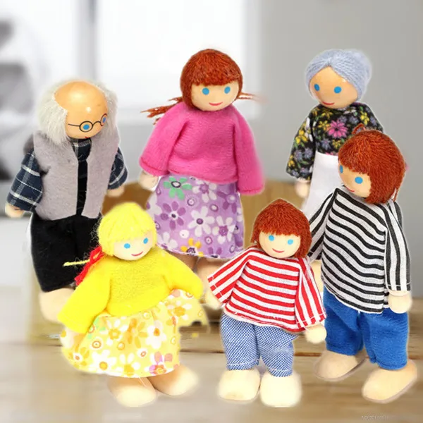 Фото Счастливый Кукольный дом семейные куклы маленький деревянный игрушечный набор
