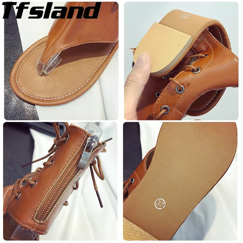 Women Vintage Sandals Summer Walking Shoes Gladiator Flip-Flops For Beach Leather Flat Sandalias Mujer | Спорт и развлечения