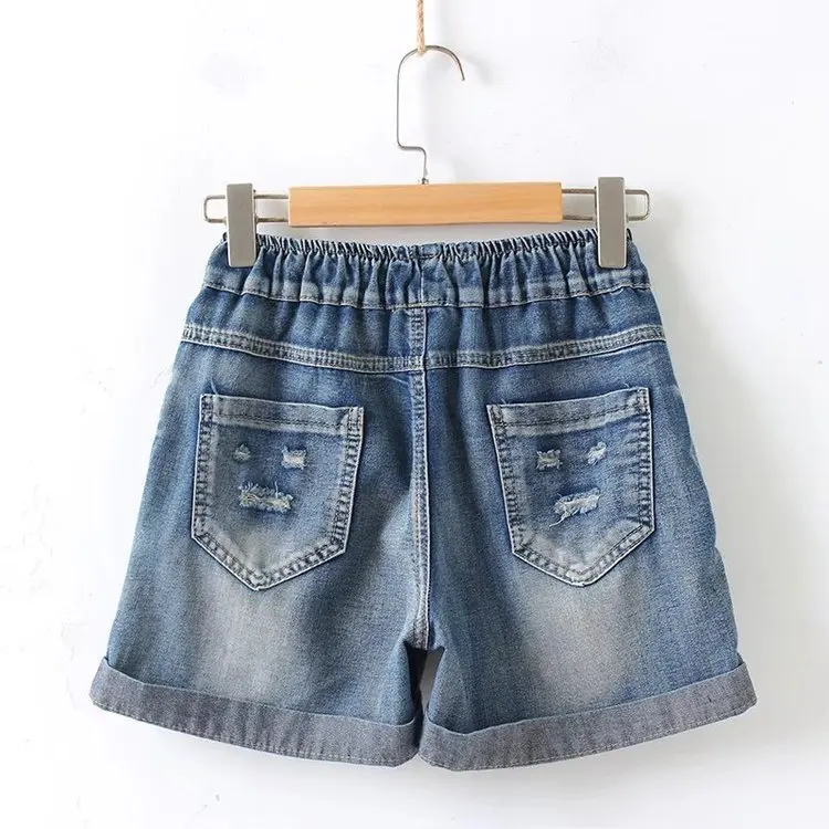 Женские летние шорты свободные с высокой талией и розой|summer denim shorts|shorts femalewaist shorts