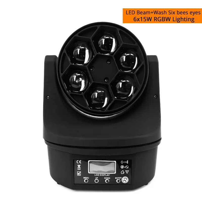 

SHEHDS LED 6X15W RGBW 4IN1 Bee Eyes Light Светодиодный светильник с подвижной головкой + Wash Light DMX 512, сценический светильник Luces Disco Nightclub