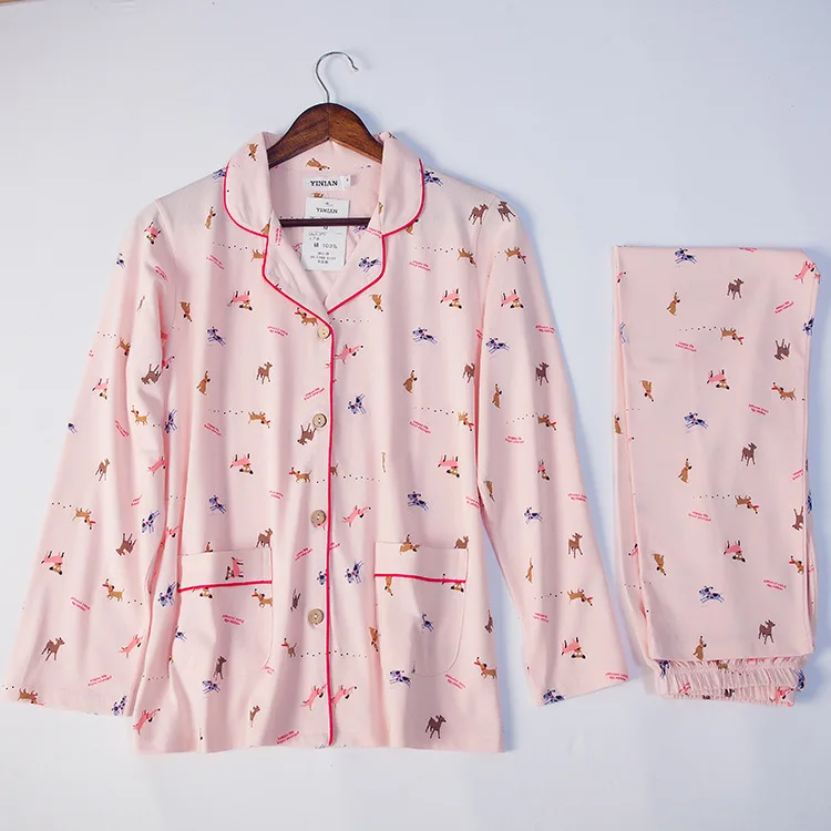 100% хлопок женская зимняя Пижама осенние женские спортивные костюмы с длинным