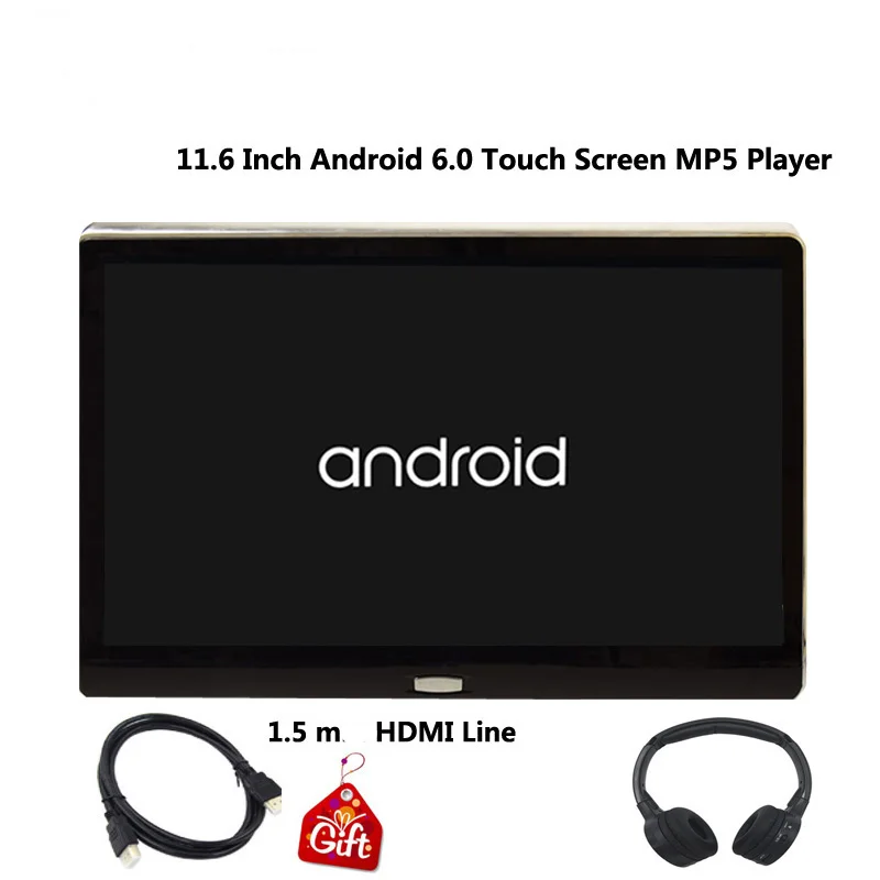 Cemicen 11,6 дюймов Android 6,0 Автомобильный монитор на подголовник HD 1080P видео ips сенсорный экран 3g/wifi/USB/SD/HDMI/IR/FM/Bluetooth/динамик - Цвет: 1 monitor 1 headset