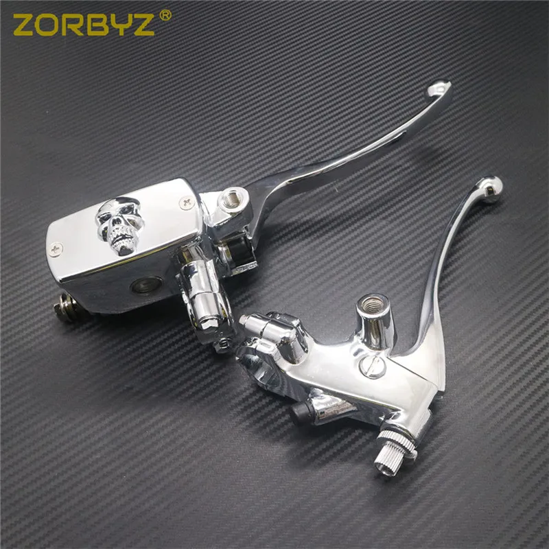 Skull Levers ZORBYZ Универсальный 7/" 22 мм Хром Руль Управление резервуар 14 мм диаметр сцепные рычаги, пригодный для Harley Honda suzuki Kawasaki - Цвет: Skull Levers