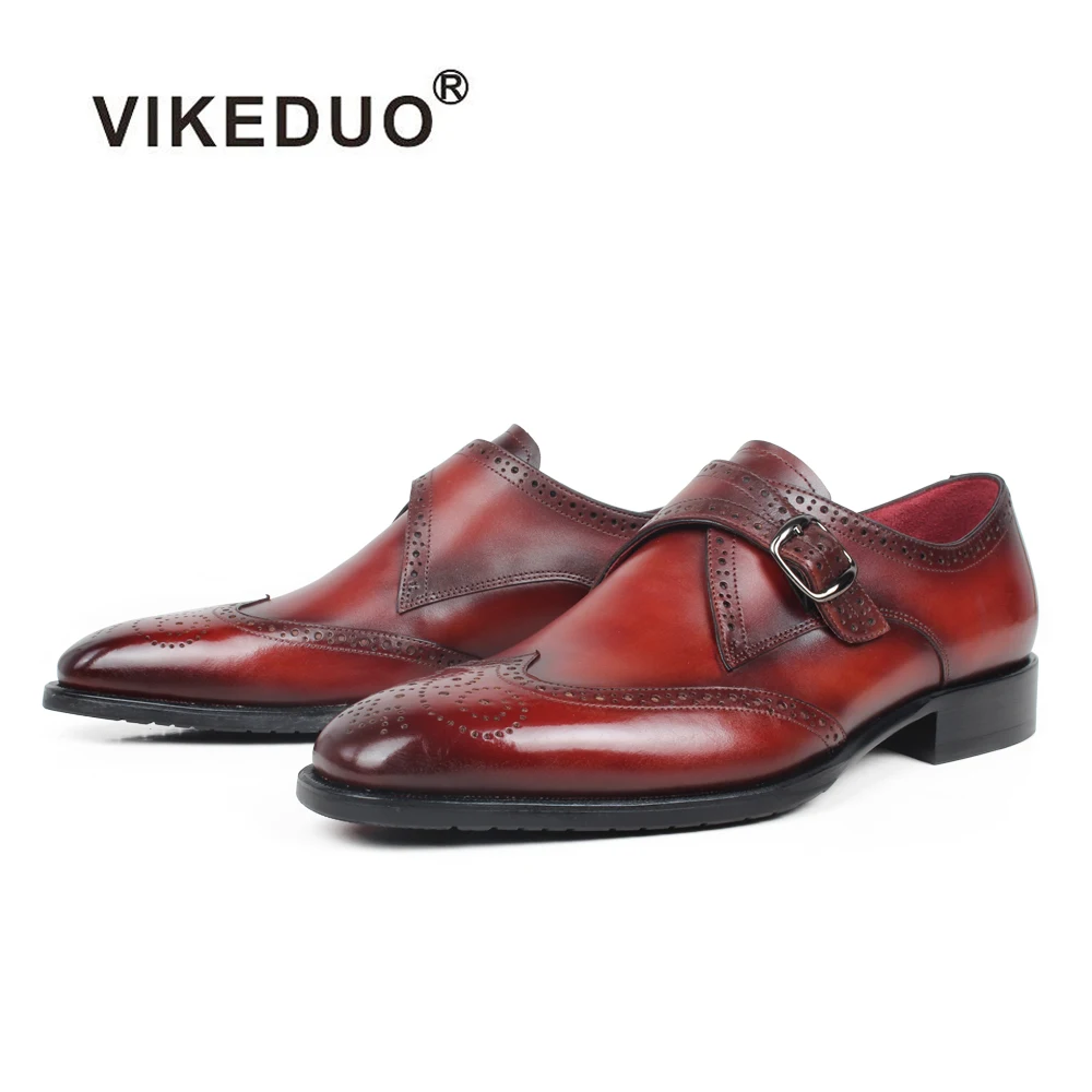 

VIKEDUO Handmade Brogues Monk Shoes For Men Italy Stylish Leather Dress Shoes Wedding Office Patina Mans Footwear Zapatos Hombre