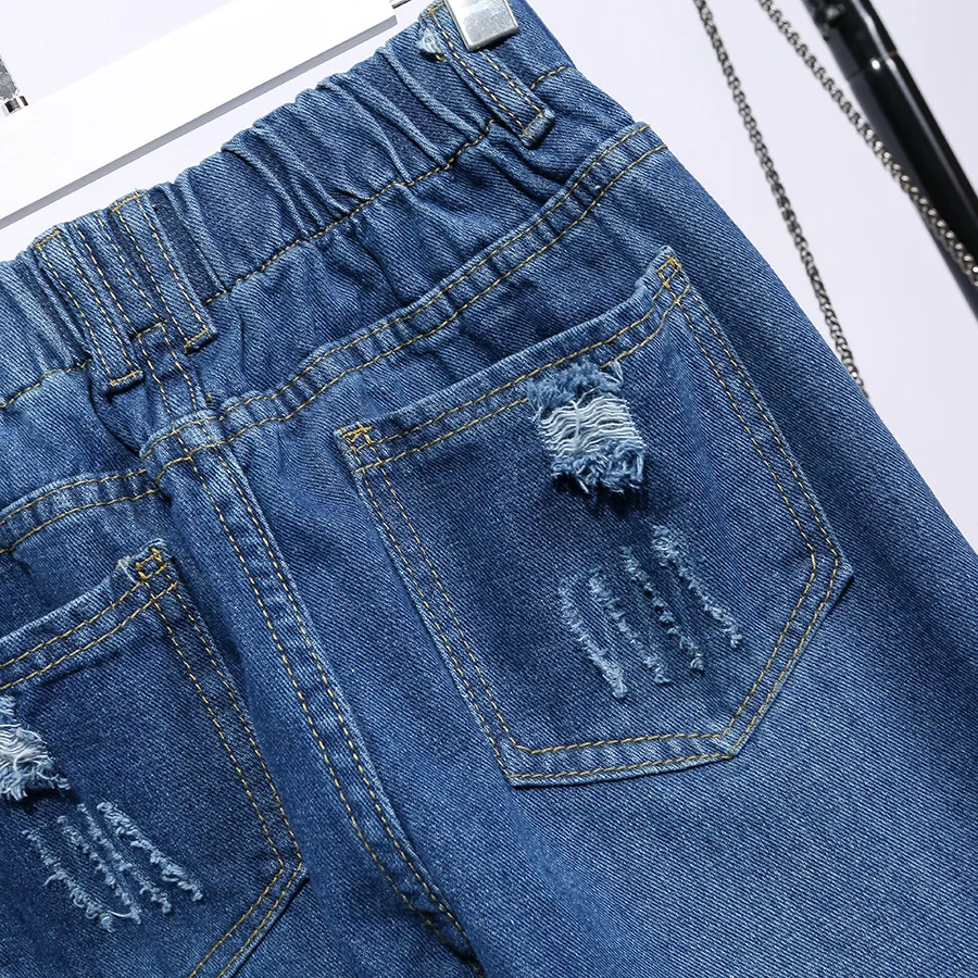 Большой размер //www.alie женские летние джинсовые укороченные рваные брюки стиля