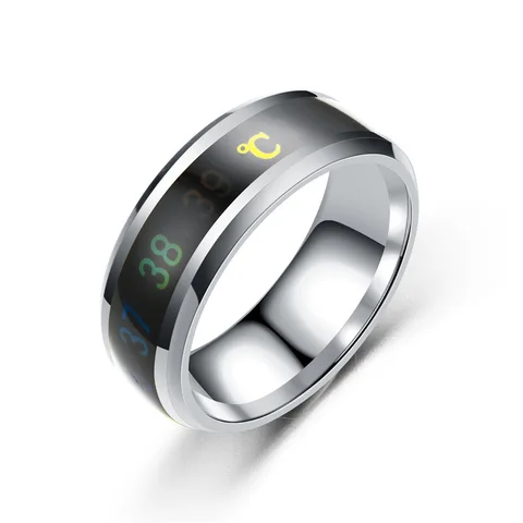 Модное интеллектуальное кольцо с термометром, измерение температуры, простые креативные кольца из нержавеющей стали для пары, свадебные ювелирные изделия