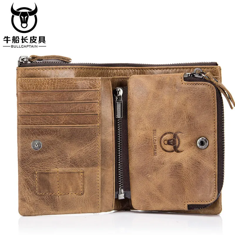 Мужской кошелек из натуральной кожи со съемным карманом для монет винтажные