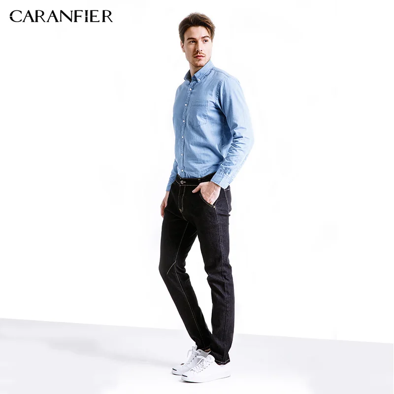 CARANFIER 2017 новые мужские джинсы повседневные брюки черные классические Выцветшие
