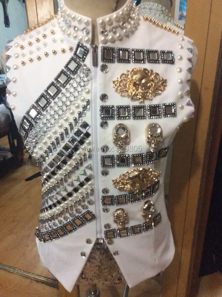 Новый модный мужской костюм СТС заклепками куртка с бисером певец танцор дворец