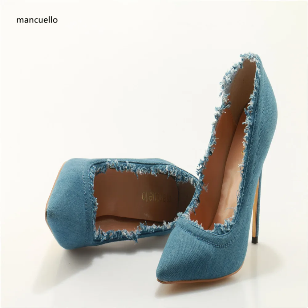 Mancuello/синие джинсы женские туфли лодочки с острым носком на высоком каблуке