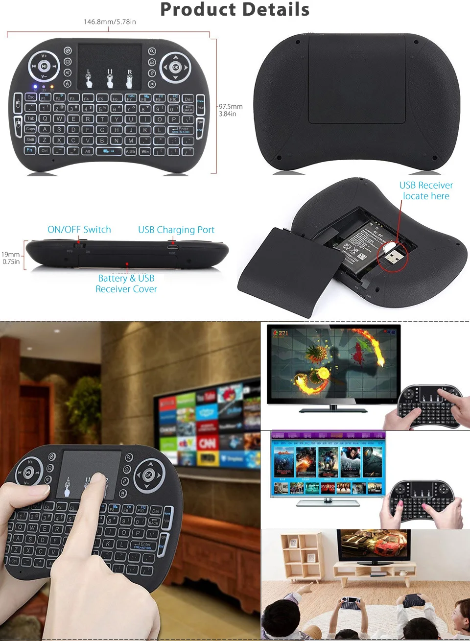 Raspberry Pi мини беспроводная клавиатура 2,4 ГГц 3 цвета подсветка Сенсорная панель портативная клавиатура для Raspberry Pi 3/RPI 4 Модель B