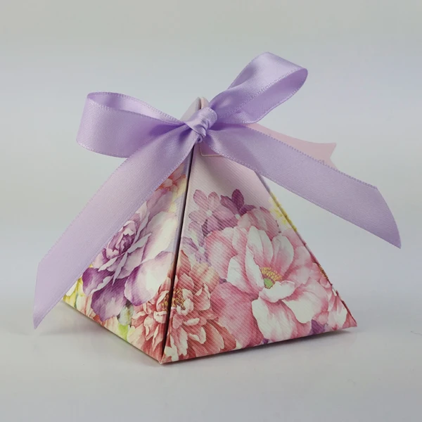 50 шт. треугольная романтическая Красивая фиолетовая конфетная коробка с цветком