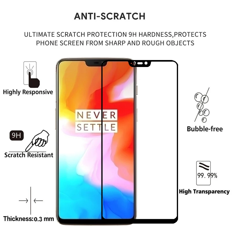 2 шт. 100% оригинальное закаленное стекло с полным покрытием для OnePlus 6 28 дюйма