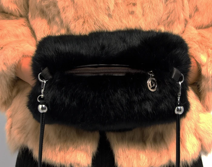 Сумка из натуральной кожи Меховая муфта для рук кроличьего меха портативная