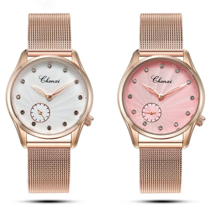 CHENXI Роскошные брендовые Кварцевые часы Женские модные Reloj Mujer розовое золото
