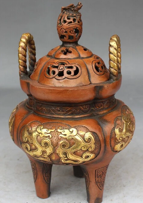 9 &quotДинастия Китайский дворец Бронзовый Свинка Зодиак Год Дракона курильница