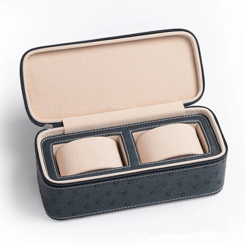 New 2/4 Slots Leather Watch Box With Zipper Ostrich Skin Watch Collection Box Quality Box Watch Organizer