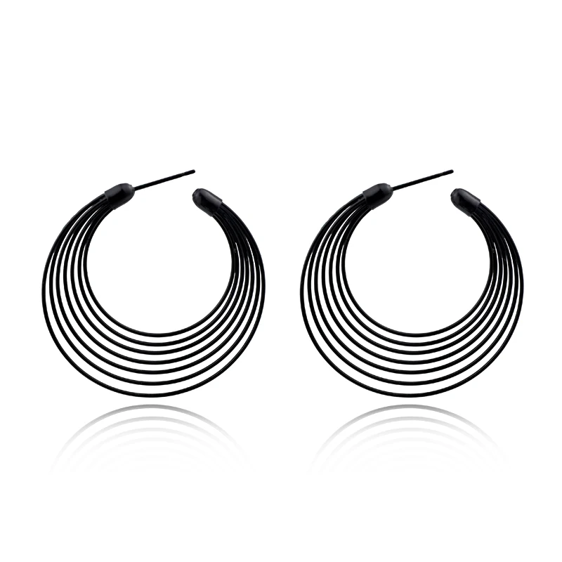 

1Pair Personality Black Multi Layer Endless Circle Hoop Earrings For Women Simple Hollow Big Round Earrings Jewelry E395-2