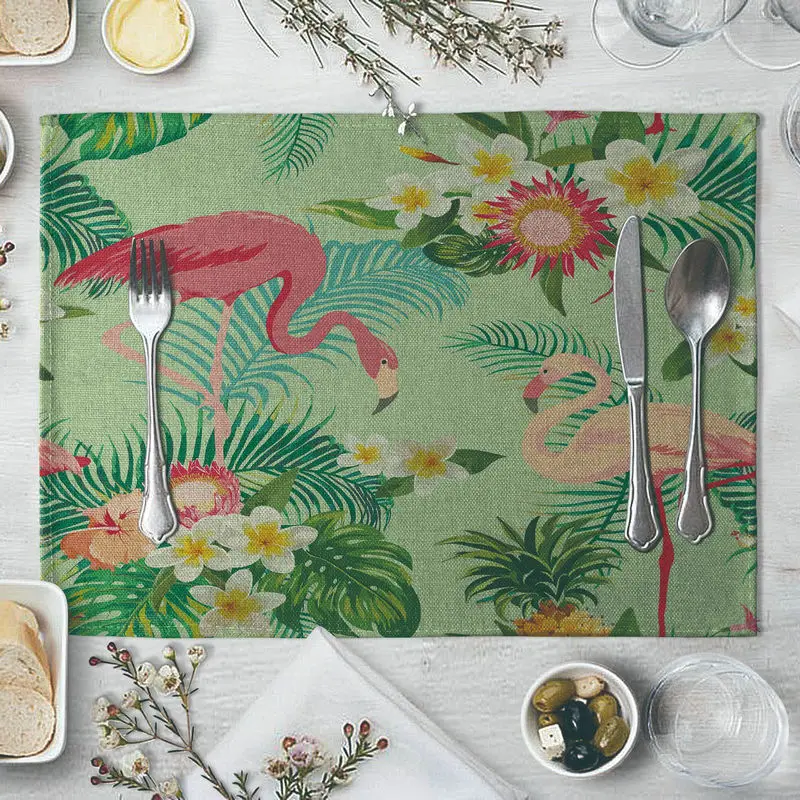 4 шт. набор кухонных ковриков с изображением фламинго из хлопка и льна