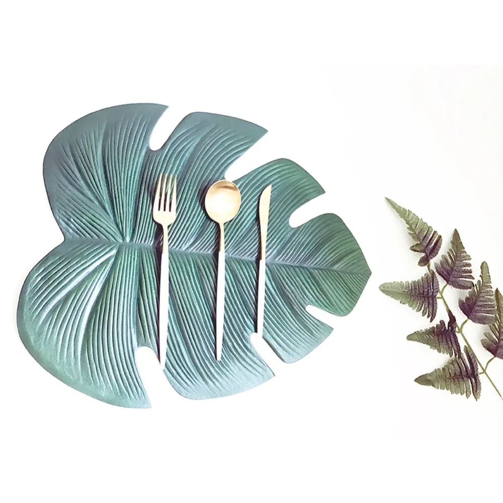 New Brand Fake Palm Leaves Table Placemat Cup Coaster Tea Table Mat Hawaii Wedding Table Decoration Summer Party Insulated Pad
